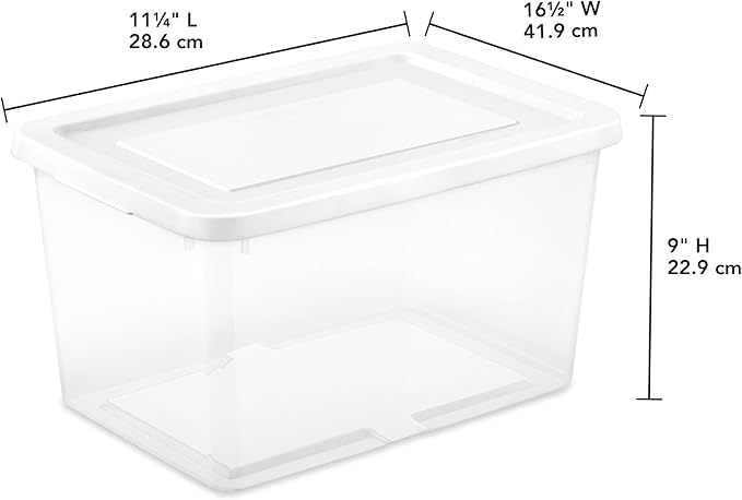 Sterilite 24 Pack Storage Box, 20 Quart Stackable Tote, Clear Plastic Container with Secure Snapping Lids for Home and Office Organization, White