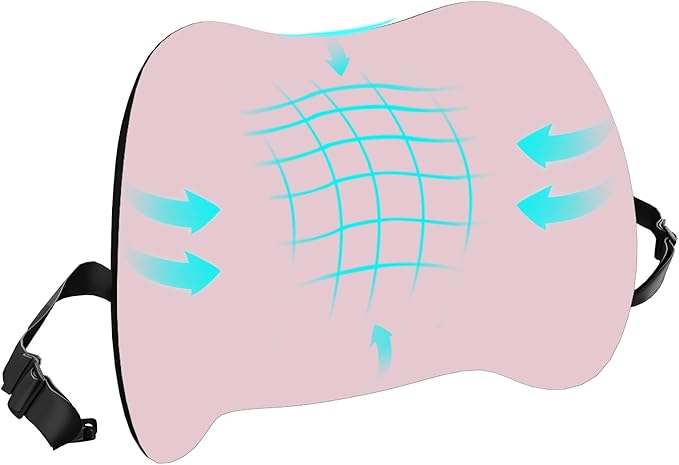 Lumbar Support Pillow for Office Chair, Cooling Car Lumbar Pillow Lower Back Pain Relief,Memory Foam Back Cushion with Adjustable Straps,Ergonomic Chair Back Pillow for Gaming Chair,Car(Pink Cooling)