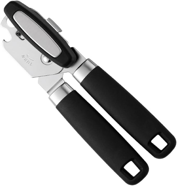 Bestac Multifunction Can and Bottle Opener for Kitchen and Home Use, Stainless Steel Smooth Edge Manual Can Opener and Bottle Openers, Soft-Grip Handles (Black)
