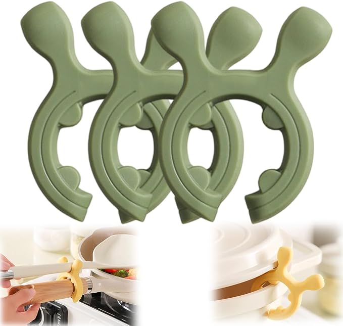 Multifunction Silicone Pot Handle Spatula Rack, 2026 Non-Slip Spoon Holder Stove Organizer Kitchen Gadgets, Steam Releaser,Utensil Anti Scalding Pot Clip for Cooking Accessories (3, Green)