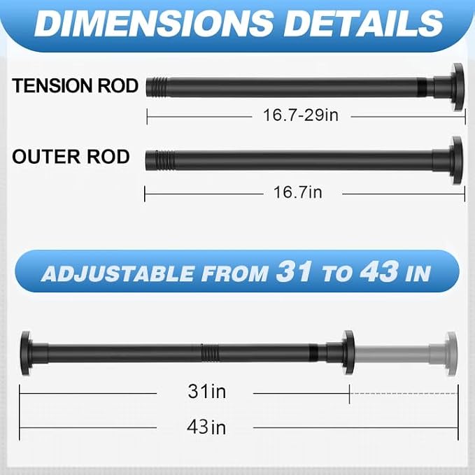 CorkLatta Black Shower Curtain Rod 32 to 43 Inch,1 Inch Diameter Adjustable Spring Tension Stainless Steel Telescoping Rod,Easy Install,No Rust