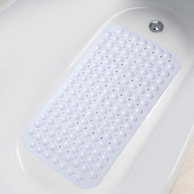 AmazerBath Bath Tub Mat, Medium Size 27.6 x 15 Inches Non-Slip Shower Mats with Suction Cups and Drain Holes, Bathtub Mats Bathroom Mats Machine Washable (White)