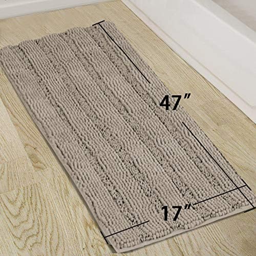 Turquoize Non-Slip Soft Chenille Bath Mat High Water Absorbent for Bath Room/Kitchen Machine-Washable, Perfect for Doormats,Tub,Size 47" X 17",Striped Pattern,Taupe