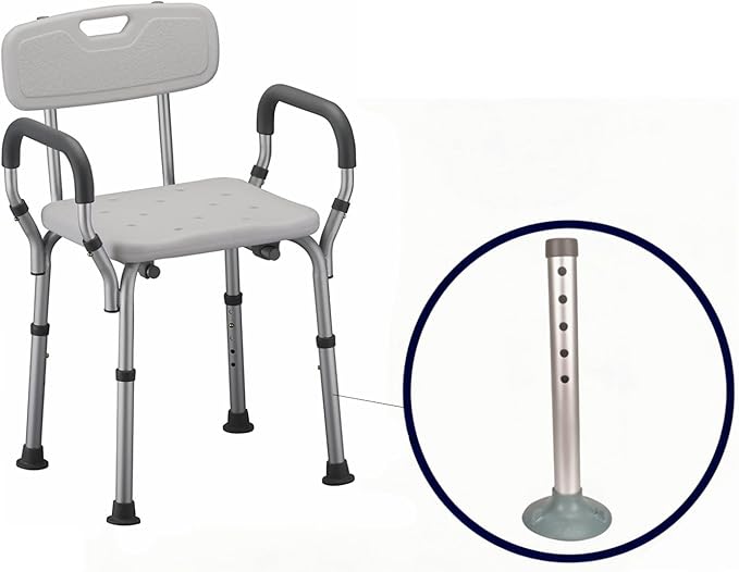 Foot Tubes with Suction Cup Tips, Replacement Parts for Toilet Safety Rails and Shower Chair Benches, Universal 5 Height Adjustable Aluminum Tube Accessories (Pack of 2)