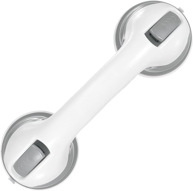 uxcell Grab Bars for Shower, 12 Inch Shower Handle Suction Cup, Grab Bars Elderly Assistance Products Safety Removable Grip Press-Lock for Seniors Bathtubs Bathroom Toilets, White/Gray