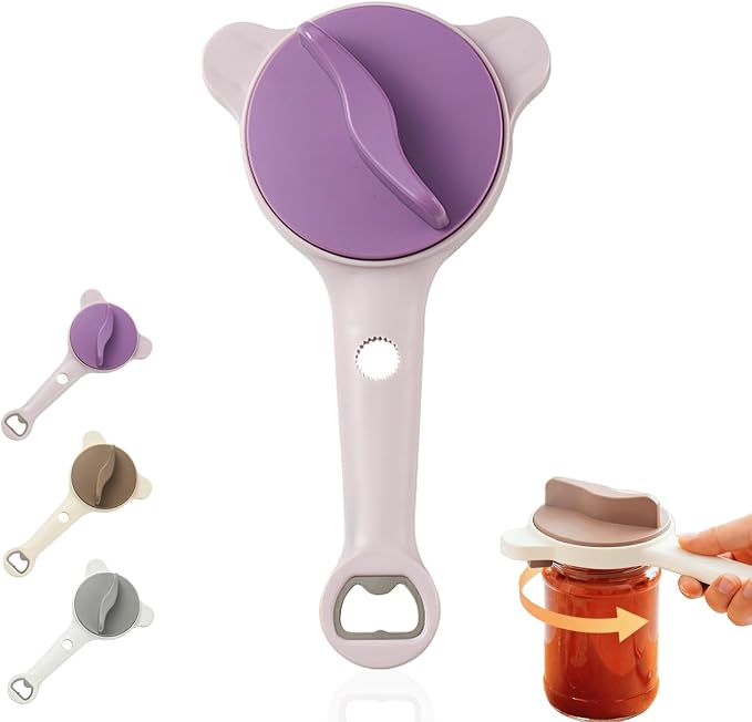 4-in-1 Jar Opener Adjustable Stainless Steel Lid Remover for Seniors and Those With Limited Strength Works, Fits Kitchen Beer, Sauces & Canned Goods（Purple）