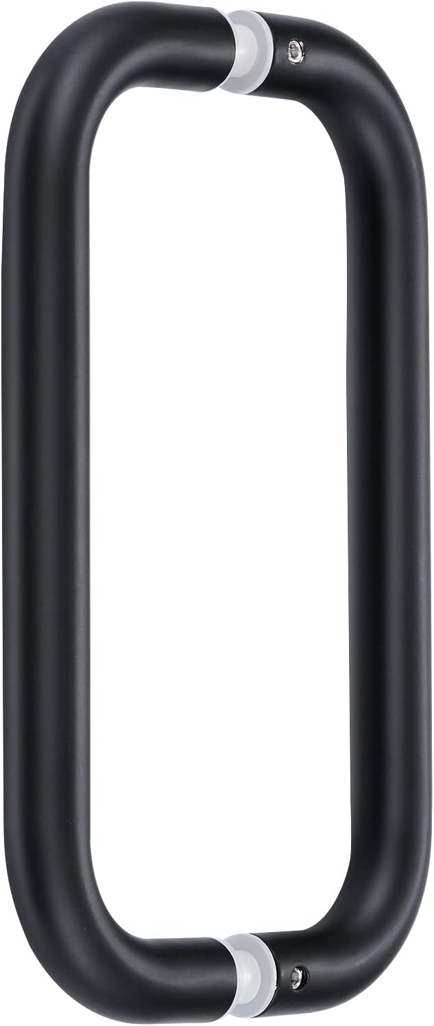Ranbo Matte Black 8" （CTC） Tubular Back-to-Back Shower Door Handle，3/4" Diameter Pull Handles with Metal Washers, for 1/4"- 1/2" Thick Glass and 1-3/8" - 2-1/6" Thick Wooden or Metal Doors