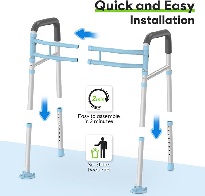 Delog Toilet Safety Rails 300 lb - Adjustable Toilet Safety Frame & Rails, Toilet Safety Rail for Elderly Adults, Toilet Handles for Seniors, Toilet Bars for Elderly & Handicap (Blue)