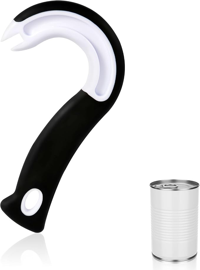Easy Open Ring Pull Can Opener, J Hook Can Opener Pull Tab No-Slip Rubber Grip Jars Can Lid Lifter Manual Ring Top Soda Tin Bottle Opener Tool for Seniors, Children, Weak Hands
