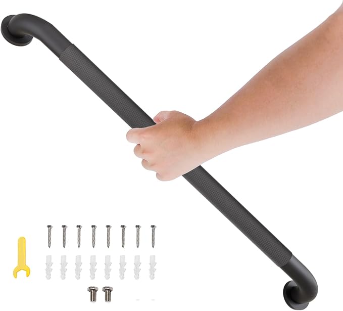 32 Inch Shower Grab Bar, Matte Black Bathroom Grab Bar Handle with Anti-Slip Knurled Grip, Stainless Steel Bath Balance Bar, 1.25" Diameter Bath Safety Bar Support for Seniors Elderly Pregnant