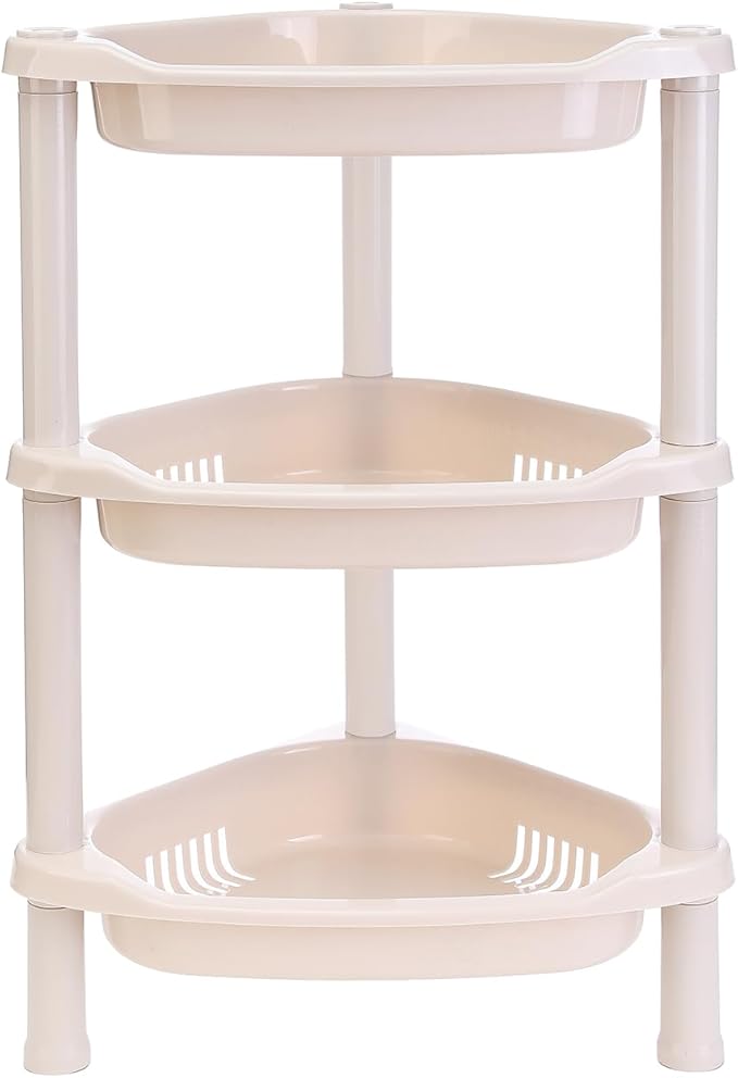 3 Tier Beige Corner Shower Caddy, 14.5 x 10 x 22.5 Inches, Plastic Shower Stands for Inside Bathroom, Bathtub, Shower Table (Beige 3 Tier)