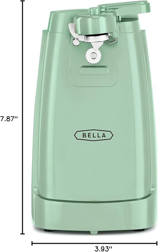 bella Electric Can Opener and Knife Sharpener, Removable Cutting Lever, Cord Storage, Stainless Steel Blade, Sage