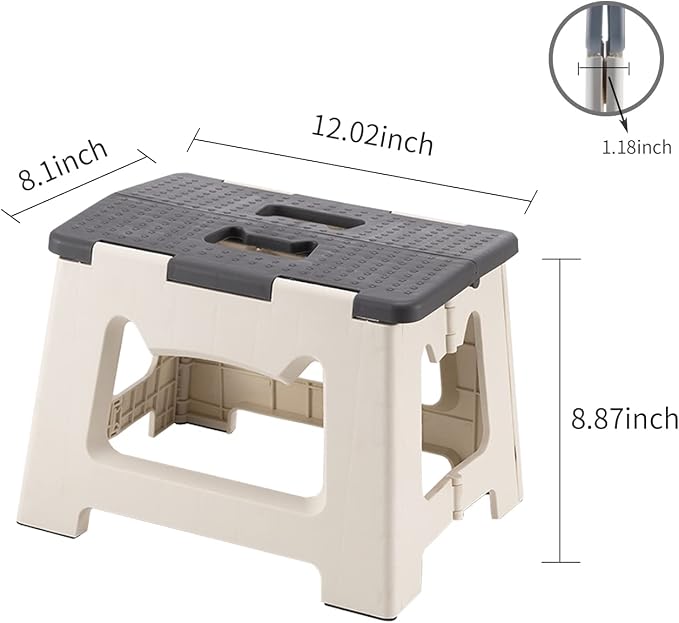 Kitty Folding Stool, 9 Inches, Non-Slip Folding Step Stool,Great for Kitchen, Bathroom, Bedroom, Kids or Adults (Khaki) (Gray)