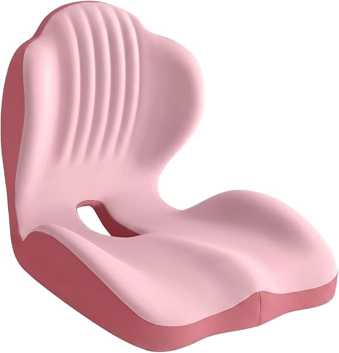 SakerPlus Ergonomic Seat Cushion Ergonomic Memory Foam Seat Cushion, L-Shaped Office Chair Cushion & Car Seat Cushion for Long Sitting, Lower Back Support Pillow for Office, Home, Driving (Pink)