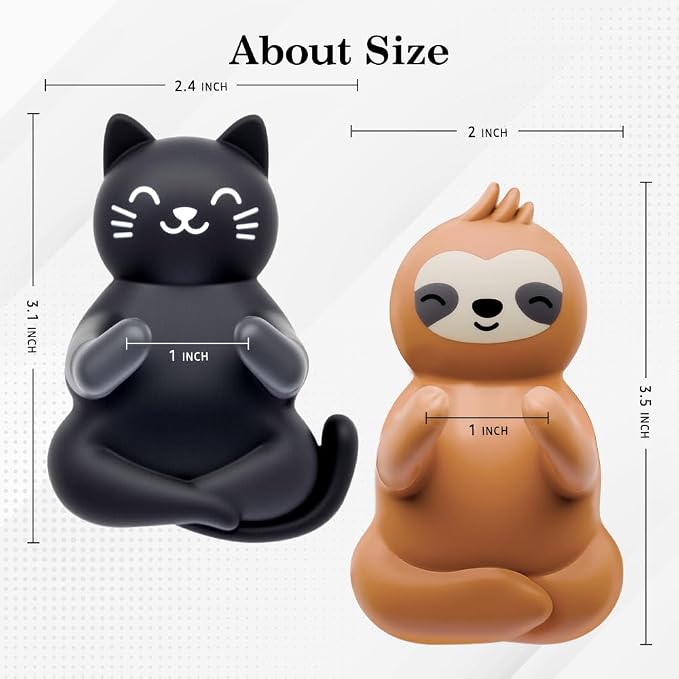 Cute Cat and Sloth Waterproof Self-Adhesive Shower Hook Set, Black Cat and Brown Sloth Razor Holder Bathroom Accessory for Men Women Animal Lover, Animal Lover Bathroom Decor Gifts for Women Men