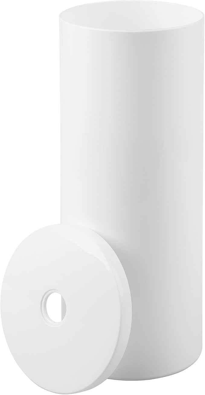 iDesign Freestanding Toilet Paper Canister with Lid for 3 Extra Rolls, White, Made in USA
