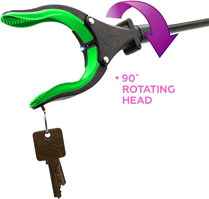 Grabber Tool 19" Aluminum Magnetic Claw with LED Light, Lightweight Foldable Reacher Grabber Pickup Tool, Gripper Grabbers for Elderly Grab it Reaching Tool Trash Picker Grabber, Green, By Luxet