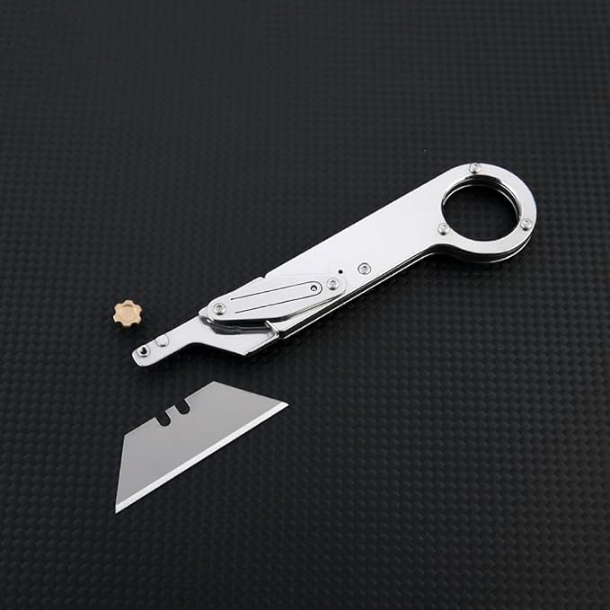 Mutipurpose Stainless Steel Utility Knife, Easy Slide Retractable Blade, EDC Box Cutter Push pull Cutter Knife for Everyday Carry (Style2)