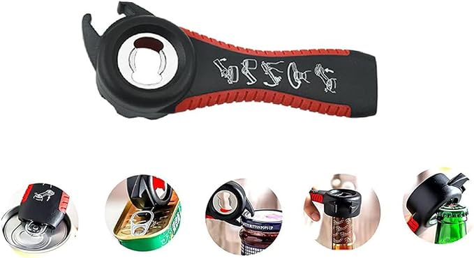 2 pcs 5 in 1 Multi-function Bottle Opener for Easily Opens Bottle Caps,Canning Lids,Can Tabs and Twist Caps (Black & White)