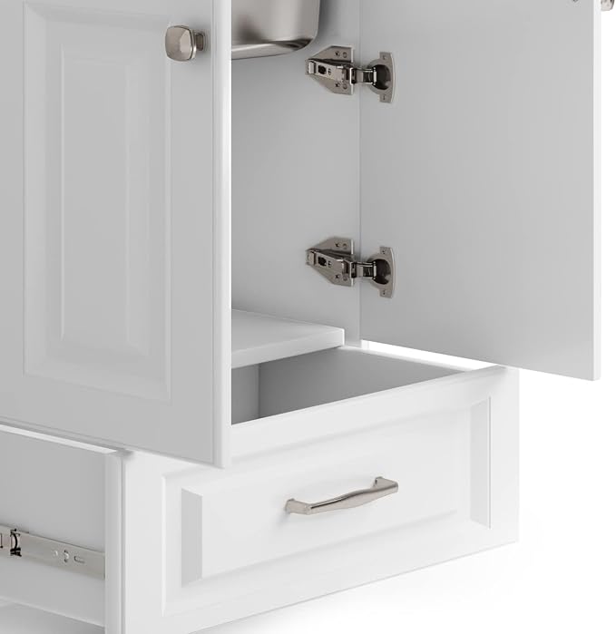 SIMPLIHOME Lawrence All-in-One 28 inch Wide Utility Sink and Laundry Cabinet in Pure White Finish, Transitional Stainless Steel Sink Cabinet for Laundry Rooms with High-Arch Brushed Nickel Faucet