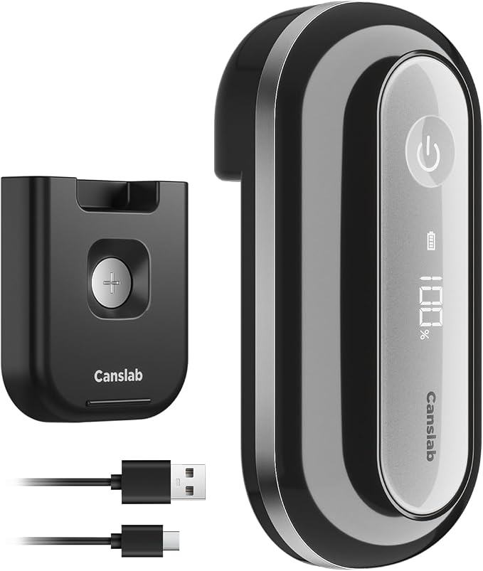 Canslab RETRO Electric Can Opener, Auto-Stop One-Touch Operation, USB Rechargeable with LED Battery Track, Side Cut Smooth Edge Can Opener for Seniors with Arthritis, Wall-Mountable Small Size, Black
