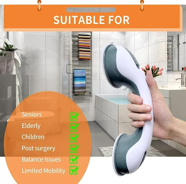 Non-Slip Suction Grab Bar.for Extra Stability in Showers, Bathtubs and Toilets.Suction Grab Bar for People with Disabilities, Elderly Individuals, Pregnant Women, and Children.12 Inch,Green.(2-Pack)