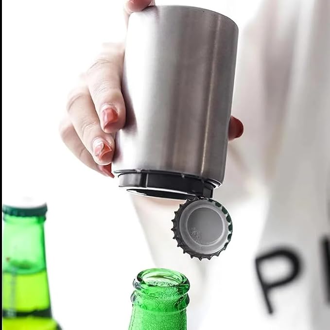 Premium Beer Bottle Opener,Automatic Bottle Openers, Stainless Steel Push Down Beer Opener, No Damage to Bottle Cap with Magnet,Portable Pop the Top Bottle Opener for Home Bars Camping Party (Gold)