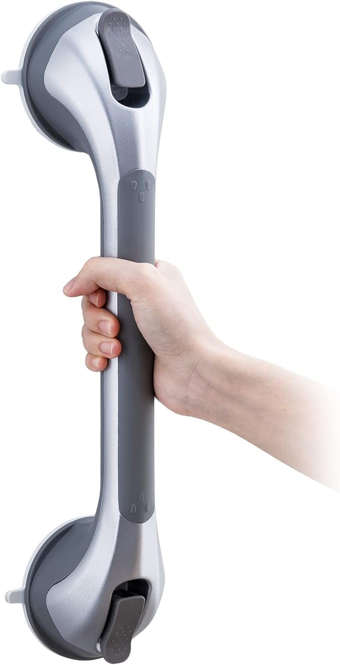 TAILI Shower Grab Bar 16 Inch Suction Cup Grab Bars for Bathroom, Removable Shower Safety Handle Heavy Duty Bathtub Grip for Seniors & Elderly, Strong Handrails No Drilling Waterproof, Silver,G9