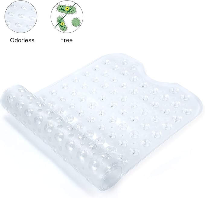 YINENN Bath and Shower Safety Mats 40x16 inch, Non Slip with Suction Cups for Bathroom Stall and Tub Floor, Extra Large and Machine Washable, Drain Holes Keep Bathtub Clean, Clear