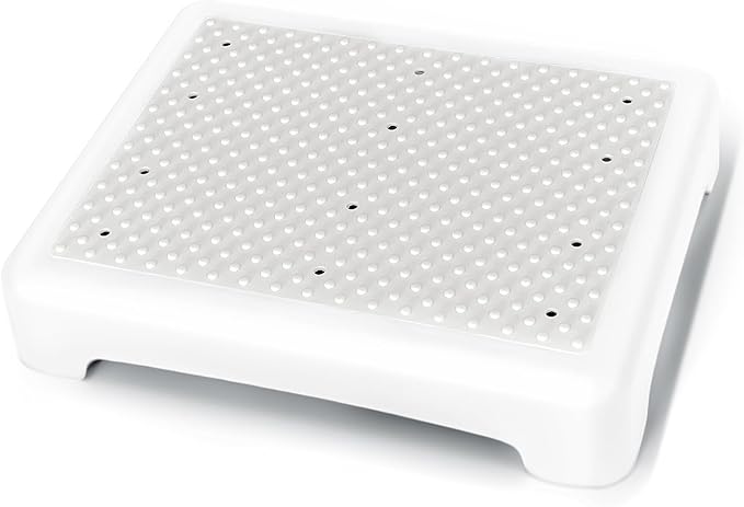 Bed Step for High Beds Adults - 3.35" Barefoot-Comfortable TPE Soft Pad Mobility Step Stool for Seniors & Post Surgery, 600lb Heavy Duty Anti-Flip Step for Car, SUV, RV & Bathroom (White-Grey)