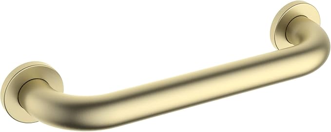 KIBI 12 Inch Stainless Steel Bathroom Safety Grab Bar | Curved Shaped Grab Bar for Bathtubs and Showers, Shower Safety Grab Bars for Seniors, Wall Mounted Anti-Slip Support (Brushed Gold, KGB1012)