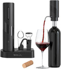 Rechargeable Electric Automatic Wine Bottle Opener Electric Aerator Foil Cutter Vacuum Stopper Pourer 7in1 Wine Accessories Set w Storage Stand Sleek Design Wine Lover Gift Home Kitchen Bar Must-Have