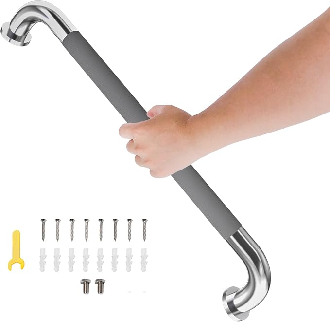 24 Inch Shower Grab Bar, Bathroom Grab Bar Handle with Anti-Slip Knurled Grip, Stainless Steel Bath Balance Bar, Bath Safety Bar Support for Seniors Elderly, Shower Hand Rails Brushed Nickel -1 Pack