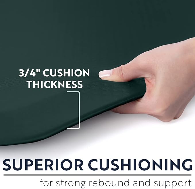 KANGAROO Anti Fatigue Mats for Kitchen Floor, 48x20, Reduce Foot, Knee Pressure, 3/4 Inch Thick Cushioned Ergonomic Mat, Waterproof Comfort Rug for Under Sinks, Standing Desk, Stores, Hunter Green