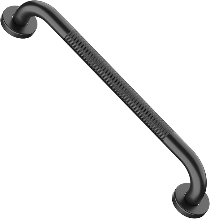 Black Grab Bars 20 Inch, iMomwee Stainless Steel Anti-Slip Bathroom Grab Bar w/Knurled Grip, 1.25" Diameter Shower Handicap Bar, Wall Mounted Safety Balance Handrail Bath Handle for Elderly Senior