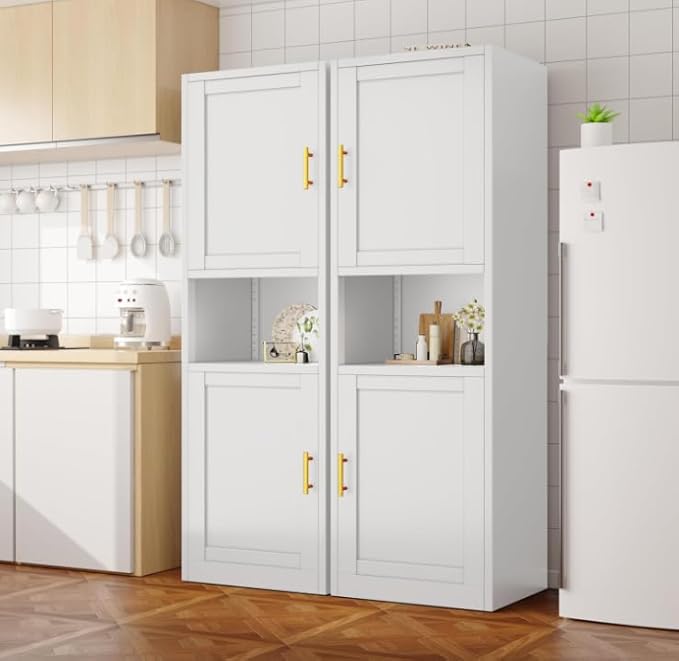 Tall Metal Narrow Bathroom Storage Cabinet 67" H, Tall White Pantry Cabinets with 4 Adjustable Shelves and 2 Doors for Kitchen, Home Office, Living Room, Dining Room(20 inches Wide)