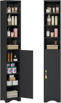 VECELO 71" Tall Narrow Storage Cabinet, Bathroom Storage Slim Freestanding Cabinet with Door & 6 Adjustable Shelves, Anti-Tip Design for Small Space, Kitchen, Living Room, Black