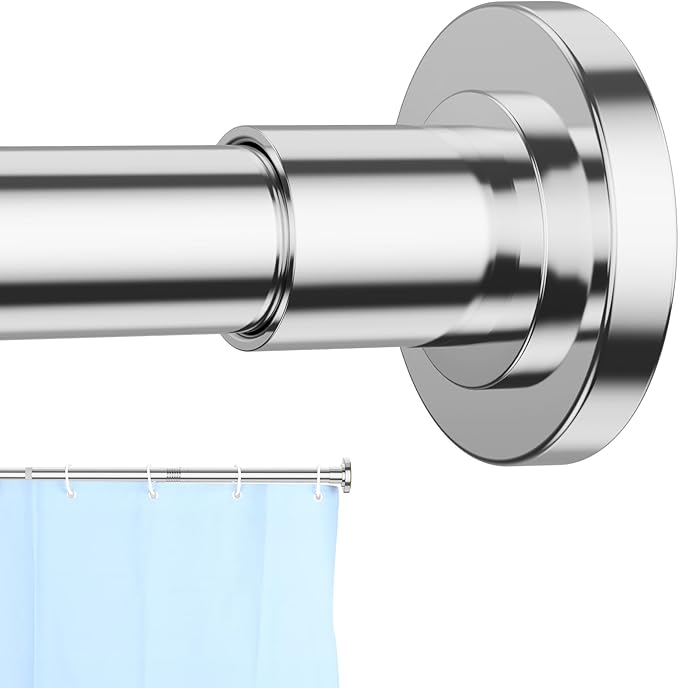 CorkLatta Chrome Shower Curtain Rod 31 to 92 Inch,1 Inch Diameter Adjustable Spring Tension Curtain Rod No Drilling Stainless Steel Telescoping Rod,No Rust