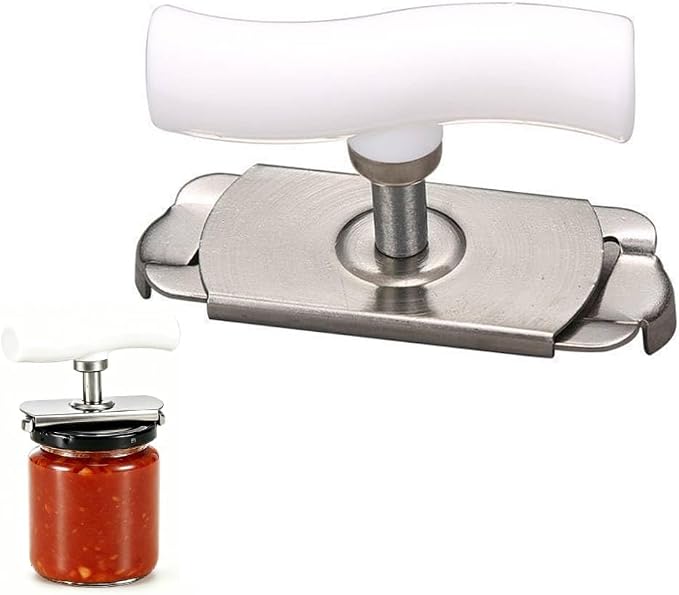 Stainless Steel Jar Opener: Adjustable Manual Jar Lid Opener for Seniors - Manual Gripper for Weak Hands, Easy Kitchen Tool for Medium & Large Jars (white)