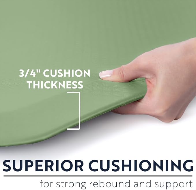 KANGAROO Anti Fatigue Mats for Kitchen Floor, Reduce Foot, Knee, Back Pressure, 3/4 Inch Thick Cushioned Ergonomic Mat, Waterproof Comfort Rug for Under Sinks, Standing Desk, Stores, 17x24, Sage Green