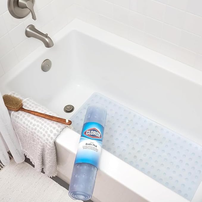 Duck Brand Clorox Vinyl Bath Mat for Tubs, Non Slip Bathtub Mat with Suction Cups for use in Non Textured Bathtubs and Shower Stalls, 17 Inches x 36 Inches, Clear