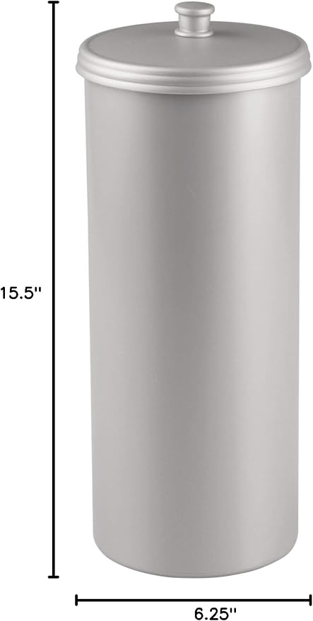 iDesign Freestanding Bathroom Toilet Paper Storage Holder with Lid for 3 Extra Rolls, Silver (Pack of 4)