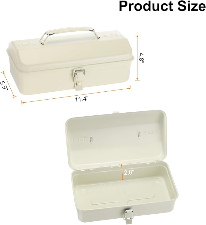 HARFINGTON Tool Box 11.4" Portable Steel Tool Box Hip Roof Style with Metal Latch Closure Tool Chest for Household Workshop Car, White