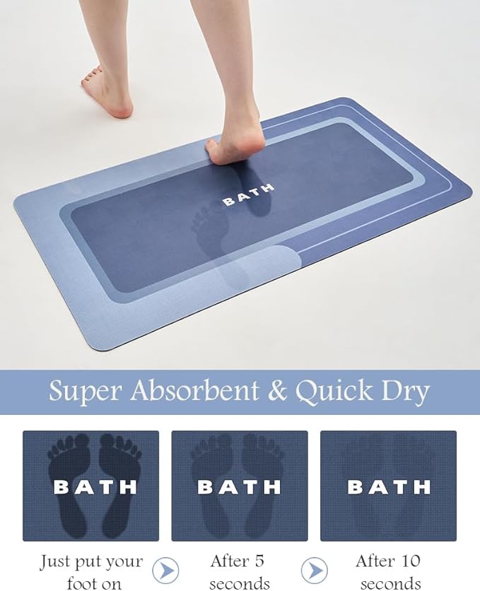 MontVoo-Bath Mat Rug Long Non Slip Super Absorbent Bathroom Runner Stain Resistant Quick Dry Thin Bathroom Mat Fit Under Door-17"x50",Navy