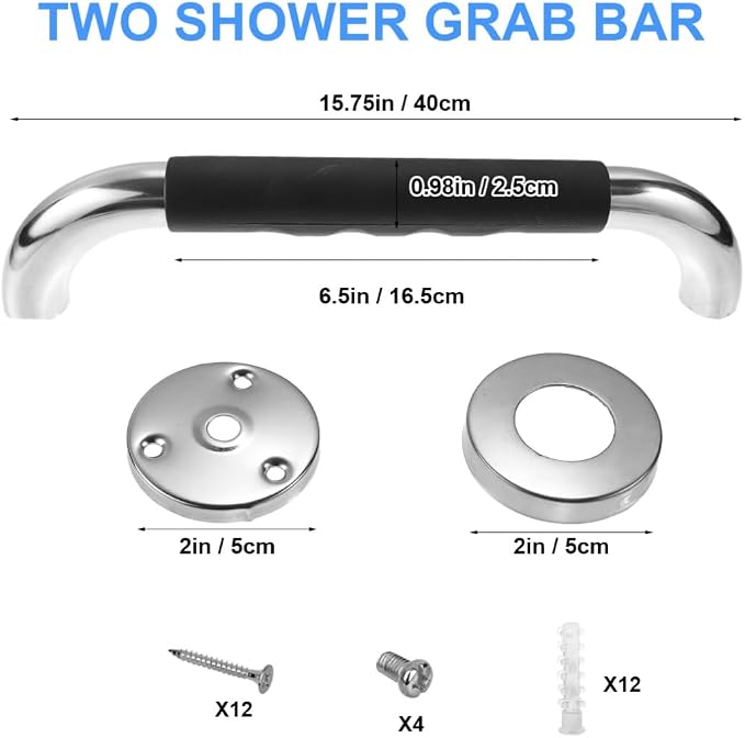 2 Pack Grab Bar Rail Anti-Slip Bathroom Shower Grab Bars for Seniors Elderly Wall 12inch Stainless Steel Safety Handicap Handle Bath Bathtub Toilet Rail