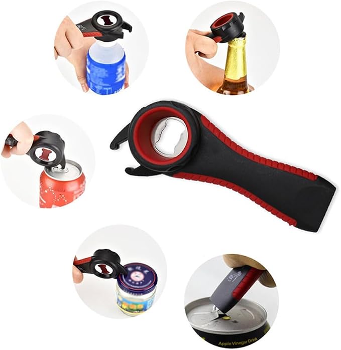 2 pcs 5 in 1 Multi-function Bottle Opener for Easily Opens Bottle Caps,Canning Lids,Can Tabs and Twist Caps (Black & White)