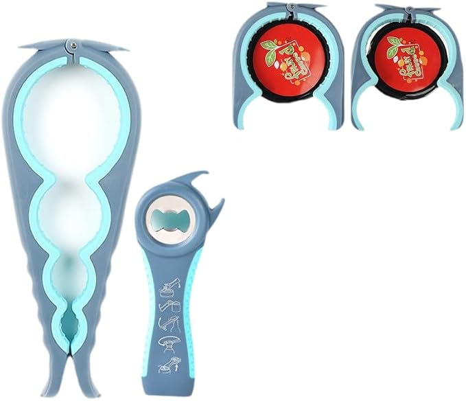 4-in-1 Multi-functional Jar Opener & Bottle Opener Set for Weak Hands, Arthritis, Seniors - Easy Grip Can Opener, Twist-Off Lid Remover with Non-slip Gripper Pads, Kitchen Gadgets (Blue)