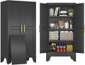 47" Black Metal Garage Storage Cabinet with 2 Doors and 3 Adjustable Shelves,Kitchen Pantry Cabinet,File Cabinet,Steel Tool Cabinet for Home,Office,Garage,School,Warehouse