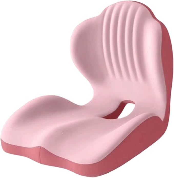 SakerPlus Ergonomic Memory Foam Seat Cushion and Back Support Pillow, One Piece Chair Cushion with Lumbar Support, L Shaped Office Chair Cushion for Desk Chair, Car Seat, Computer Wheelchair (Pink)