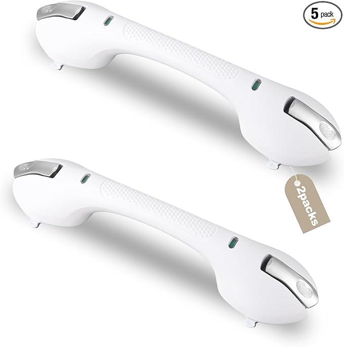 Shower Grab Bar 2 PCS Suction Grab Bars for Bathtubs and Showers, Shower Handle Removable Shower Handrails for Kids, Bathroom Safety Grip Waterproof(Silver)
